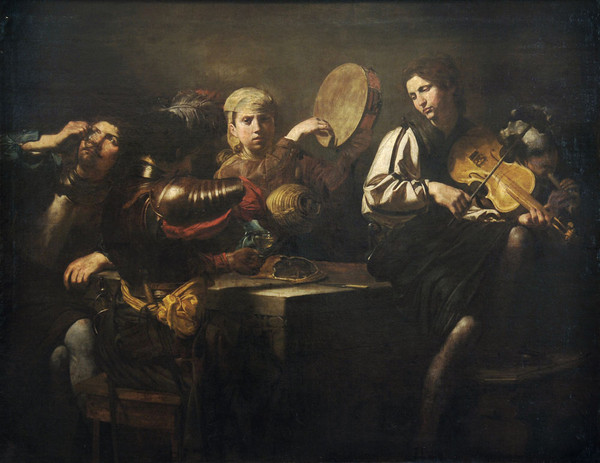 Valentin de Bologne, Musiciens et soldats, 1626, Strasbourg, Mus&eacute;e des Beaux-Arts.